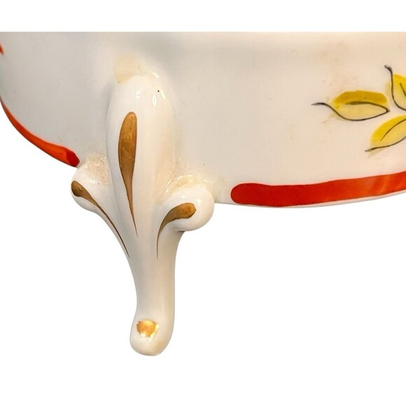 Vintage Handpainted 3 Footed Floral Hinged Trinket Box Porcelain Roses by Isco - Picture 11 of 16